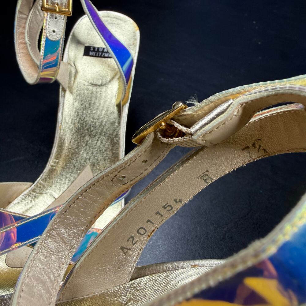 Stuart Weitzman Vintage Monami Mystic Vinyl Iridescent Holographic Heels 7.5 - Picture 13 of 14